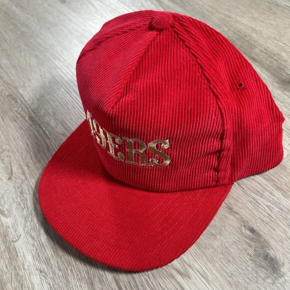 Vintage San Francisco 49ers Corduroy Hat Snapback NFL Football Star Line Red Cap - Picture 8 of 8